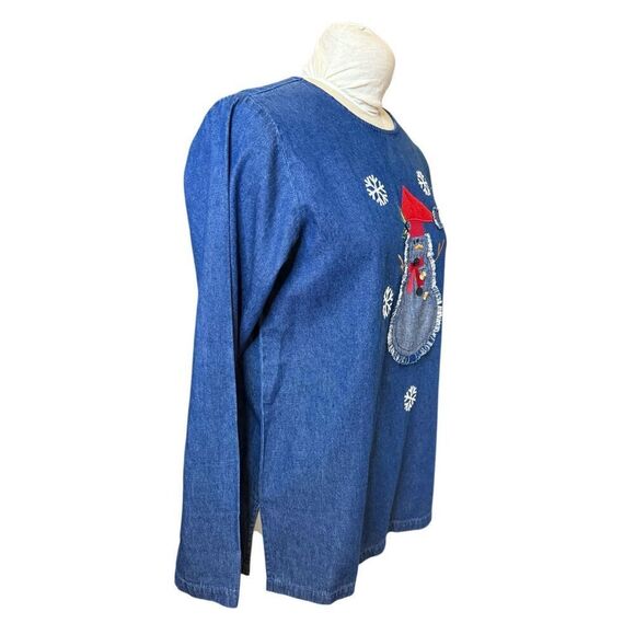 Quacker Factory Denim/Chambray 2-Pc Skirt & Top Holiday Snowman Set Sz. S - Picture 6 of 14